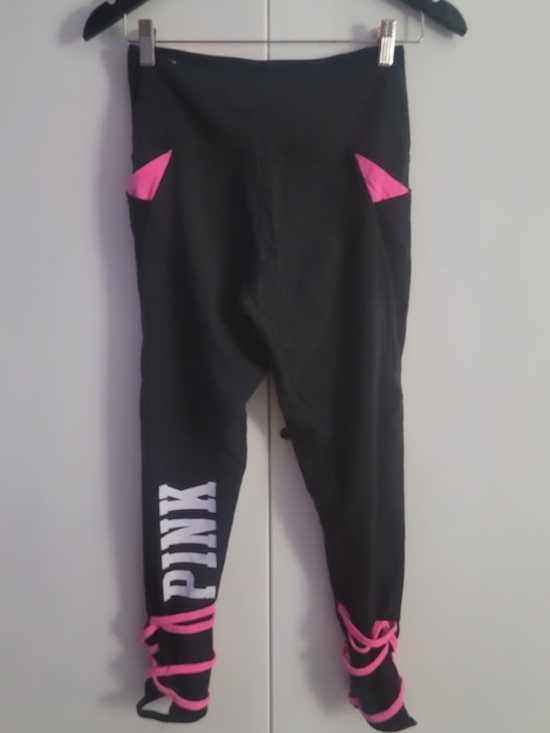 PINK Victoria's Secret Pants - Black Leggings Yoga Pants  with Pink Accents - PINK Victoria's Secret Graphic